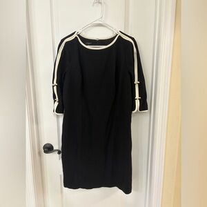 Talbots 16P 3/4 Sleeve Black Midi Dress with White Bow Accents